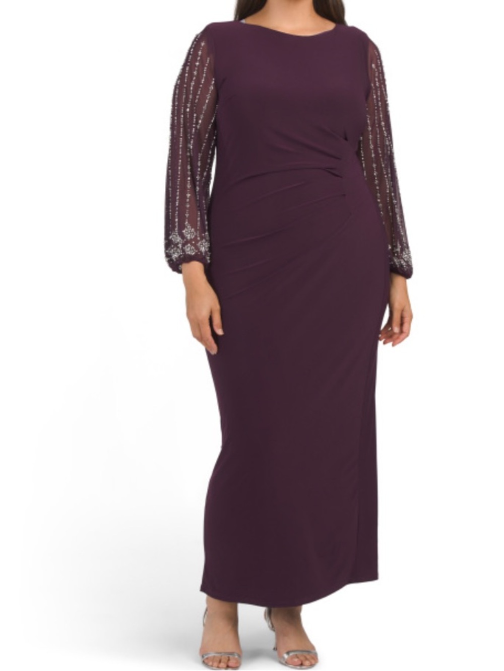 Marina Elegant Eggplant Long Sleeve Evening Gown